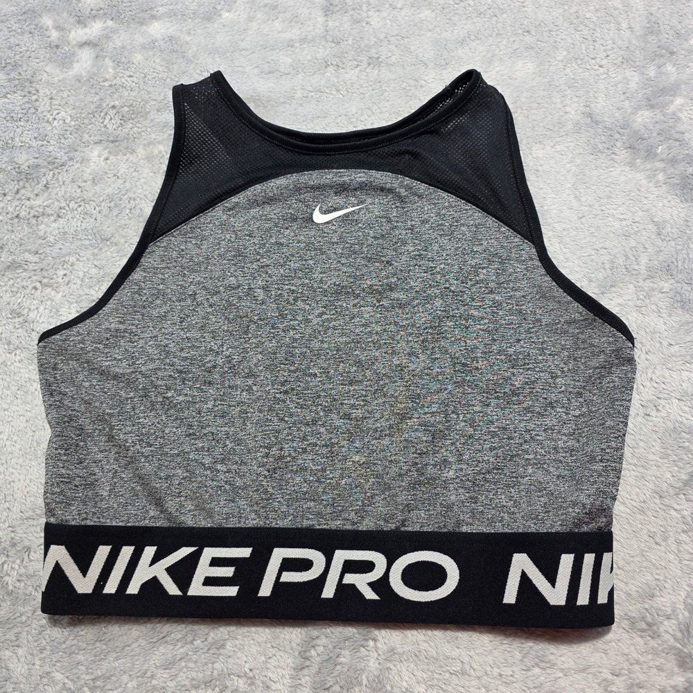 Nike Women Small Grey Black Pro Dri-FIT Mesh Sports Bra CJ3646-010 Training